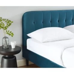 Lit Double ANDRE Velours Bleu Paon 160x200 Sommier Inclus 9 Lit Double ANDRE Velours Bleu Paon 160x200 Sommier Inclus -Meuble Déco Soldes andre160bup lit 160 velours sommier 160200cm velours bleu paon 2