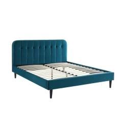 Lit Double ANDRE Velours Bleu Paon 160x200 Sommier Inclus 10 Lit Double ANDRE Velours Bleu Paon 160x200 Sommier Inclus -Meuble Déco Soldes andre160bup lit 160 velours sommier 160200cm velours bleu paon 3