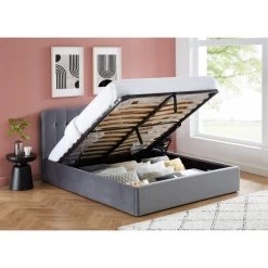 Lit Coffre ANDRE Velours Gris Anthracite 160x200 Sommier Inclus -Meuble Déco Soldes andreco160veant lit coffre 160 velours gris anthracite 3