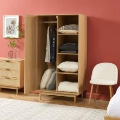 Armoire AMANA Effet Chêne Et Cannage Rotin 1 Porte H170 Cm -Meuble Déco Soldes armoire amana effet chene et cannage rotin 1 porte h170 cm 2
