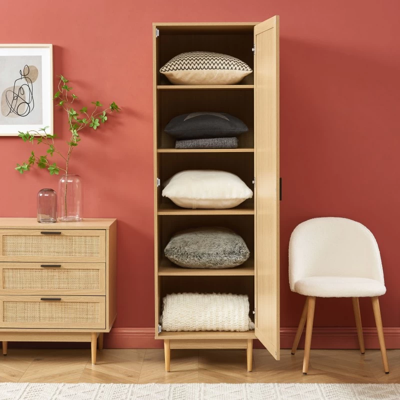 Armoire AMANA Effet Chêne Et Cannage Rotin 1 Porte H180cm 3 Armoire AMANA Effet Chêne Et Cannage Rotin 1 Porte H180cm – Image 3
