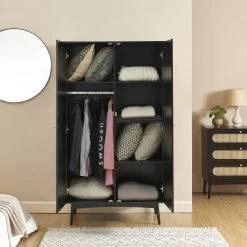 Armoire ANATOLE Noir Et Cannage Rotin -Meuble Déco Soldes armoire anatole noir et cannage rotin 1