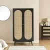 Armoire ANATOLE Noir Et Cannage Rotin