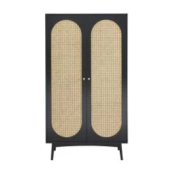 Armoire ANATOLE Noir Et Cannage Rotin -Meuble Déco Soldes armoire anatole noir et cannage rotin 2