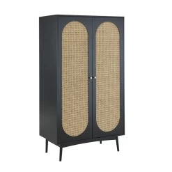 Armoire ANATOLE Noir Et Cannage Rotin -Meuble Déco Soldes armoire anatole noir et cannage rotin 4