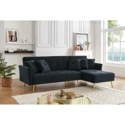 Canapé D'angle AROMA Convertible Velours Noir 5 Places 10 Canapé D'angle AROMA Convertible Velours Noir 5 Places -Meuble Déco Soldes aromaancvvvnr canape 5 places 3