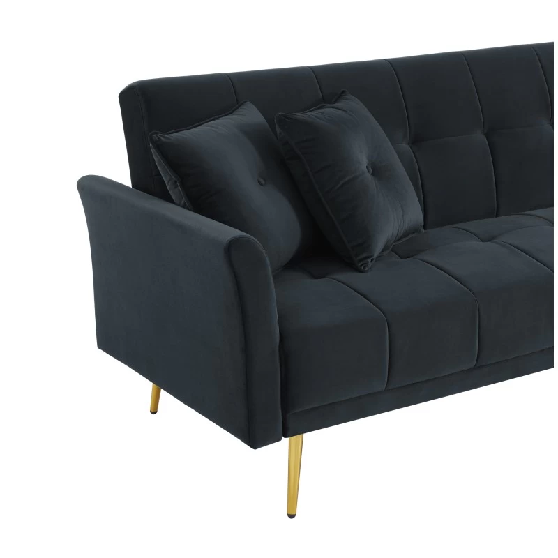 Canapé D'angle AROMA Convertible Velours Noir 5 Places 5 Canapé D'angle AROMA Convertible Velours Noir 5 Places – Image 5