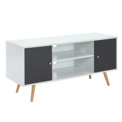 Meuble Tv BABETTE Blanc Et Gris Anthracite 116cm -Meuble Déco Soldes babette 01 meuble tv 2