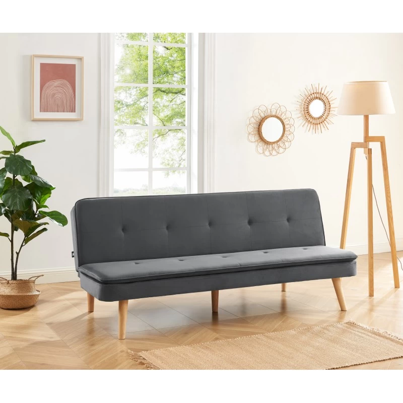 Banquette ELIO Convertible Velours Gris 3 Places 1 Banquette ELIO Convertible Velours Gris 3 Places