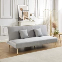 Banquette LINA Convertible Velours Gris Clair 3 Places