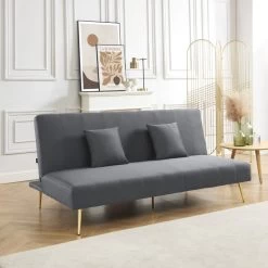 Banquette LINA Convertible Velours Gris Souris 3 Places