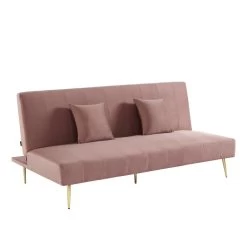 Banquette LINA Convertible Velours Rose Poudré 3 Places -Meuble Déco Soldes banquette lina convertible velours rose poudre 3 places 2