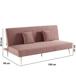 Banquette LINA Convertible Velours Rose Poudré 3 Places -Meuble Déco Soldes banquette lina convertible velours rose poudre 3 places 6
