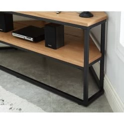 Meuble Tv D'angle BRIXTON Placage Frêne 2 étagères 120cm -Meuble Déco Soldes brixton09 meuble tv 2 etageres bois et noir 3