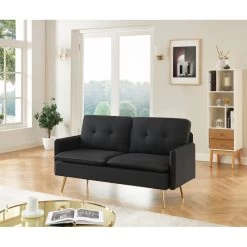 Canapé Droit ADAM Fixe Tissu Noir 12 Canapé Droit ADAM Fixe Tissu Noir -Meuble Déco Soldes canape adam tissu noir pied en metal dore 2 pl 5