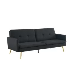 Canapé Droit ADAM Convertible Tissu Noir -Meuble Déco Soldes canape adam tissu noir pied en metal dore 3 pl 2