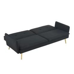 Canapé Droit ADAM Convertible Tissu Noir -Meuble Déco Soldes canape adam tissu noir pied en metal dore 3 pl 3
