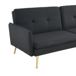 Canapé Droit ADAM Convertible Tissu Noir -Meuble Déco Soldes canape adam tissu noir pied en metal dore 3 pl 5