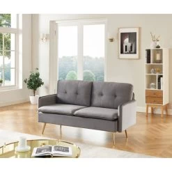 Canapé Droit ADAM Fixe Velours Anthracite -Meuble Déco Soldes canape adam velours anthracite pied en metal dore 2 pl 5