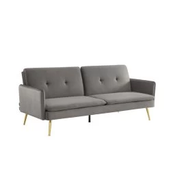 Canapé Droit ADAM Convertible Velours Anthracite -Meuble Déco Soldes canape adam velours anthracite pied en metal dore 3 pl 2