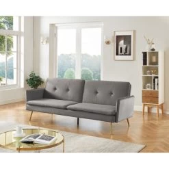 Canapé Droit ADAM Convertible Velours Anthracite -Meuble Déco Soldes canape adam velours anthracite pied en metal dore 3 pl 6