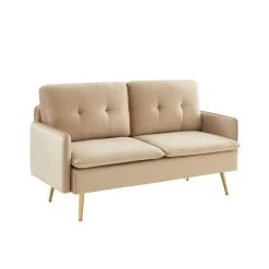 Canapé Droit ADAM Fixe Velours Beige -Meuble Déco Soldes canape adam velours beige pied en metal dore 2 pl 2