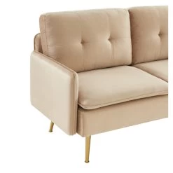 Canapé Droit ADAM Fixe Velours Beige -Meuble Déco Soldes canape adam velours beige pied en metal dore 2 pl 4