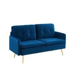 Canapé Droit ADAM Fixe Velours Bleu Marine -Meuble Déco Soldes canape adam velours bleu marine pied en metal dore 2 pl 2