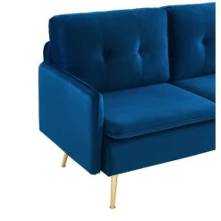Canapé Droit ADAM Fixe Velours Bleu Marine -Meuble Déco Soldes canape adam velours bleu marine pied en metal dore 2 pl 4