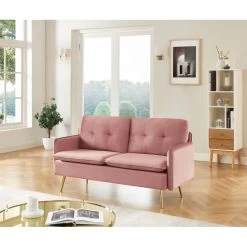 Canapé Droit ADAM Fixe Velours Rose Poudré 12 Canapé Droit ADAM Fixe Velours Rose Poudré -Meuble Déco Soldes canape adam velours rose poudre pied en metal dore 2 pl 5