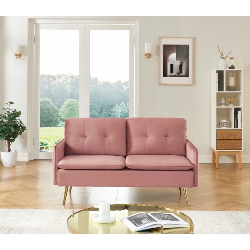 Canapé Droit ADAM Fixe Velours Rose Poudré 1 Canapé Droit ADAM Fixe Velours Rose Poudré