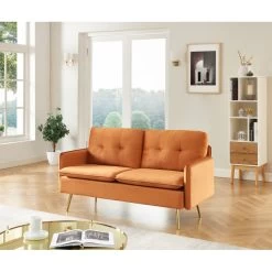 Canapé Droit ADAM Fixe Velours Rouille 12 Canapé Droit ADAM Fixe Velours Rouille -Meuble Déco Soldes canape adam velours rouille pied en metal dore 2 pl 5