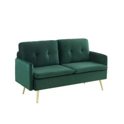 Canapé Droit ADAM Fixe Velours Vert Foncé -Meuble Déco Soldes canape adam velours vert fonce pied en metal dore 2 pl 2