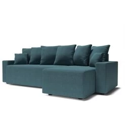 Canapé D'angle ALMA Convertible Tissu Bleu Paon 4 Places -Meuble Déco Soldes canape angle alma convertible tissu bleu paon 4 places 2