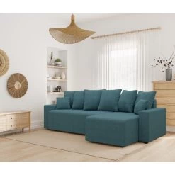Canapé D'angle ALMA Convertible Tissu Bleu Paon 4 Places -Meuble Déco Soldes canape angle alma convertible tissu bleu paon 4 places 8