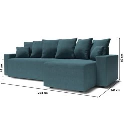 Canapé D'angle ALMA Convertible Tissu Bleu Paon 4 Places -Meuble Déco Soldes canape angle alma convertible tissu bleu paon 4 places 9