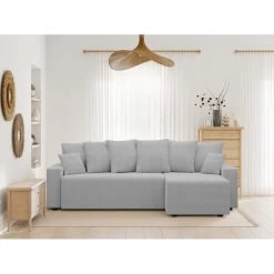 Canapé D'angle ALMA Convertible Tissu Gris 4 Places