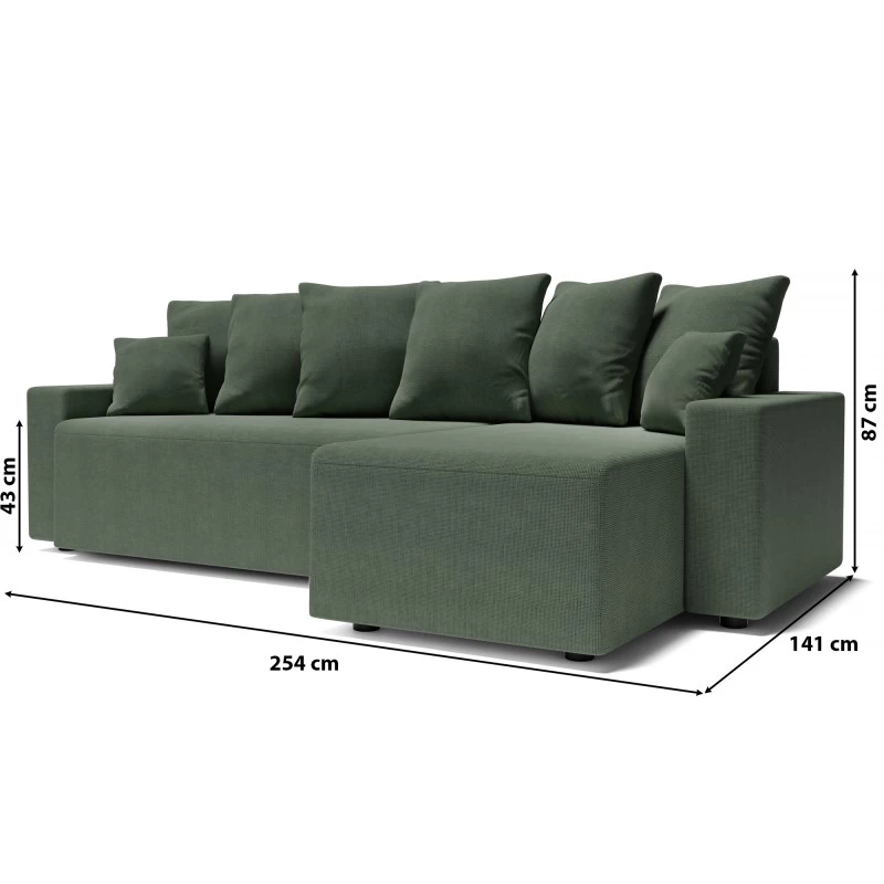 Canapé D'angle ALMA Convertible Tissu Vert 4 Places 10 Canapé D'angle ALMA Convertible Tissu Vert 4 Places – Image 10