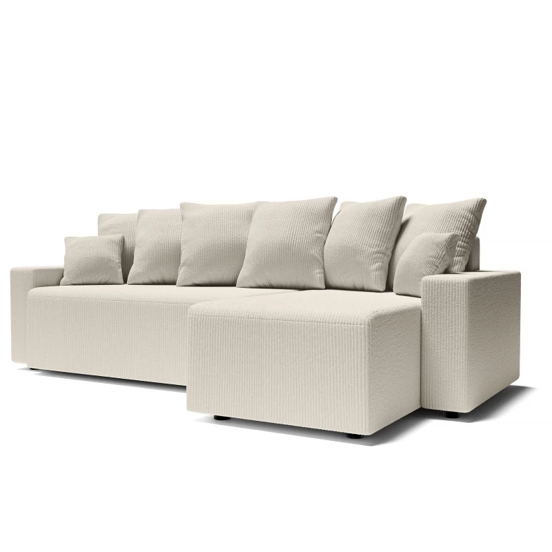 Canapé D'angle ALMA Convertible Velours Côtelé Beige 4 Places 3 Canapé D'angle ALMA Convertible Velours Côtelé Beige 4 Places – Image 3