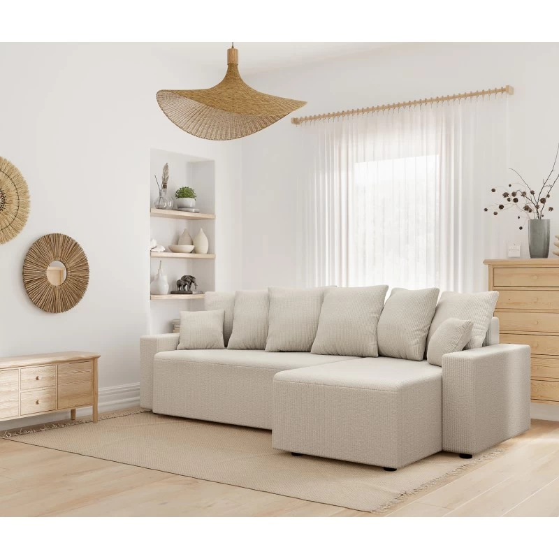 Canapé D'angle ALMA Convertible Velours Côtelé Beige 4 Places 9 Canapé D'angle ALMA Convertible Velours Côtelé Beige 4 Places – Image 9