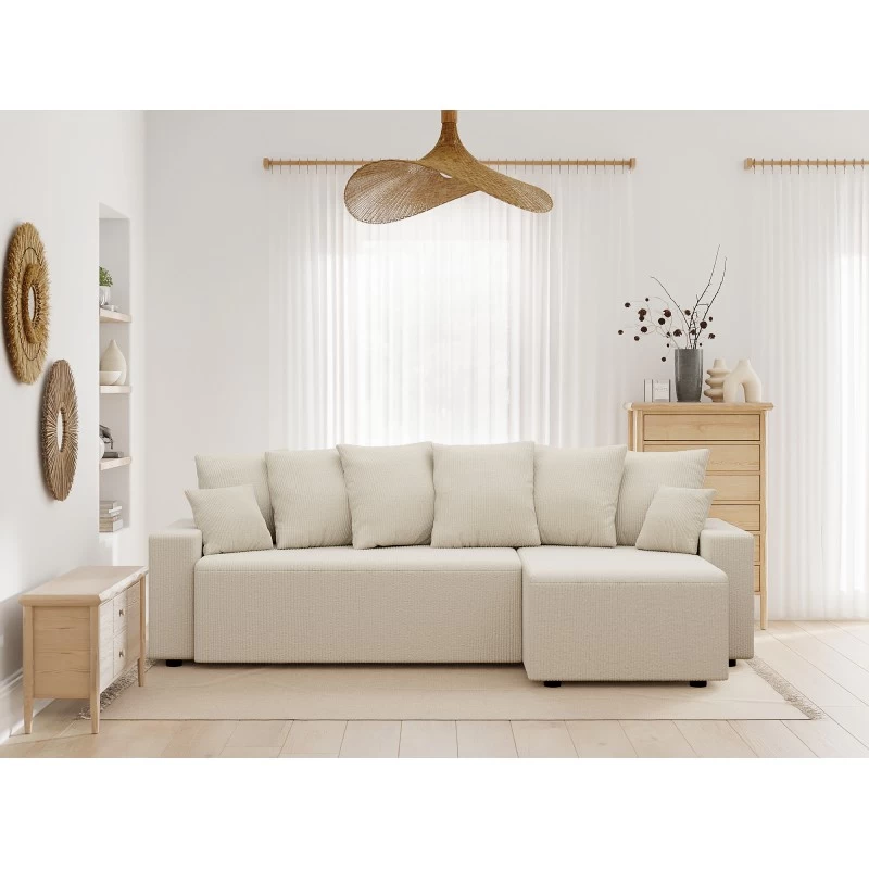 Canapé D'angle ALMA Convertible Velours Côtelé Beige 4 Places 1 Canapé D'angle ALMA Convertible Velours Côtelé Beige 4 Places