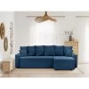 Canapé D'angle ALMA Convertible Velours Côtelé Bleu Cobalt 4 Places