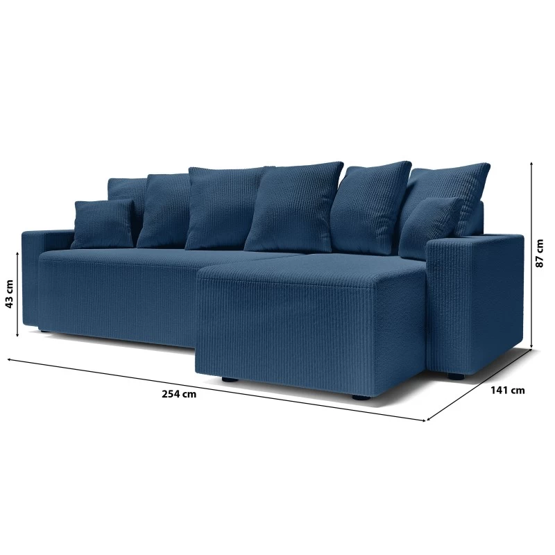 Canapé D'angle ALMA Convertible Velours Côtelé Bleu Cobalt 4 Places 10 Canapé D'angle ALMA Convertible Velours Côtelé Bleu Cobalt 4 Places – Image 10