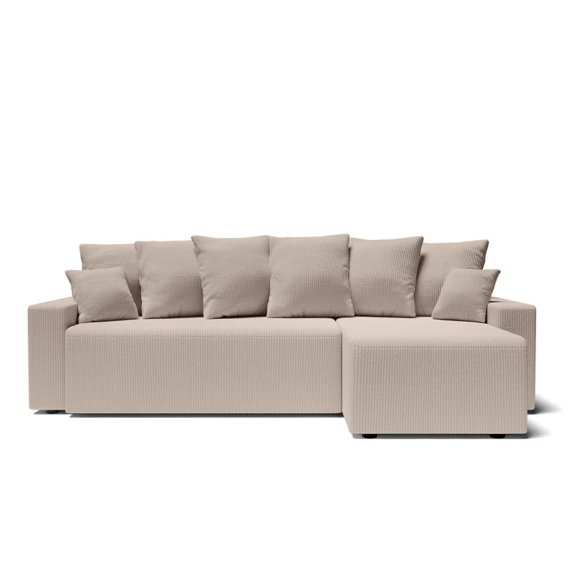 Canapé D'angle ALMA Convertible Velours Côtelé Grège 4 Places 2 Canapé D'angle ALMA Convertible Velours Côtelé Grège 4 Places – Image 2
