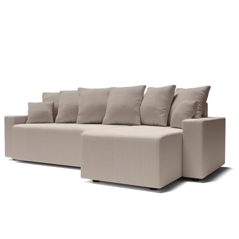 Canapé D'angle ALMA Convertible Velours Côtelé Grège 4 Places 3 Canapé D'angle ALMA Convertible Velours Côtelé Grège 4 Places – Image 3
