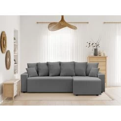 Canapé D'angle ALMA Convertible Velours Côtelé Gris Souris 4 Places