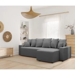 Canapé D'angle ALMA Convertible Velours Côtelé Gris Souris 4 Places -Meuble Déco Soldes canape angle alma convertible velours cotele gris souris 4 places 8