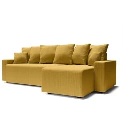 Canapé D'angle ALMA Convertible Velours Côtelé Jaune 4 Places -Meuble Déco Soldes canape angle alma convertible velours cotele jaune 4 places 2