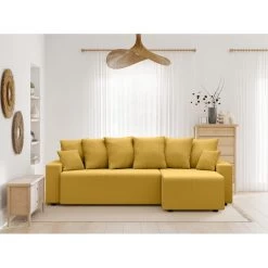 Canapé D'angle ALMA Convertible Velours Côtelé Jaune 4 Places