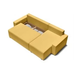 Canapé D'angle ALMA Convertible Velours Côtelé Jaune 4 Places -Meuble Déco Soldes canape angle alma convertible velours cotele jaune 4 places 5